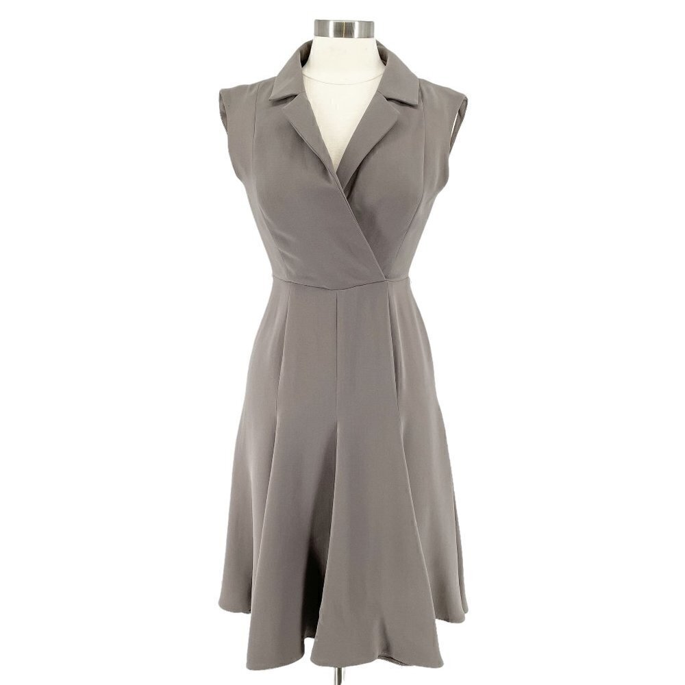 Peggy Jennings Vintage Sleeveless Surplice Gored Skirt Dress Grey Taupe Size 4